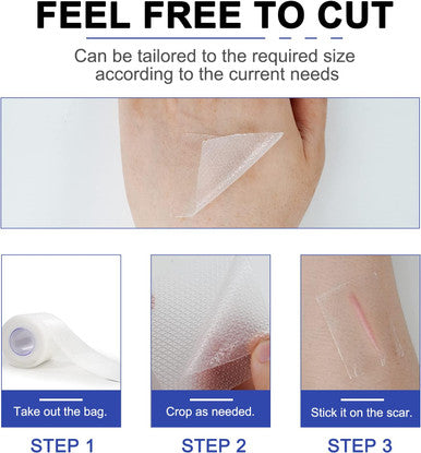 Silicone Scar Sheets (1.6 X 120 ), Clear Gel Silicone Scar Tape, Invisible Medical Grade Scar Silicone Strips, Transparent Advanced Removal Scar Patches For C-Section, Keloids, Burn, Acne
