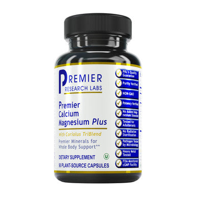 Premier Research Labs Calcium Magnesium Plus, Premier - For Bone, Joint & Teeth Health - Optimal Alkaline Ph - With Sustainably