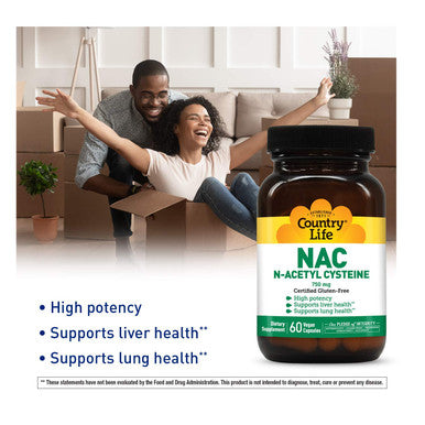 Country Life - Nac (N-Acetyl Cysteine) 750 Mg - 60 Vegetarian Capsules