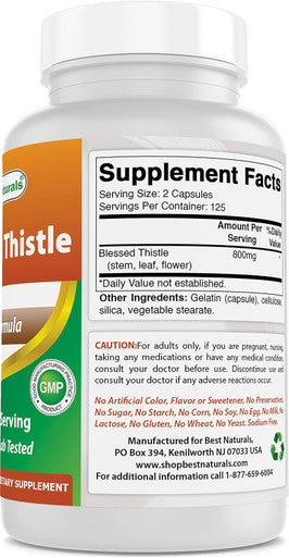 Best Naturals Blessed Thistle Breastfeeding Lactation Capsules - 800mg/Serving - 250 Count