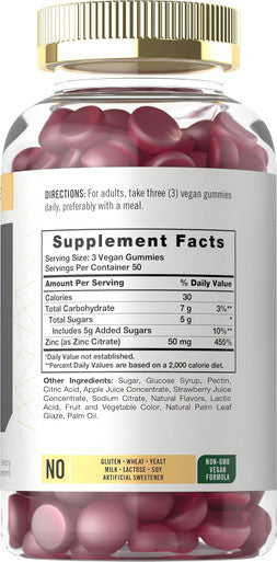 Carlyle Zinc 50mg Gummies | 150 Count | Vegan Non-GMO and Gluten Formula | Zinc Citrate Dietary Supplement