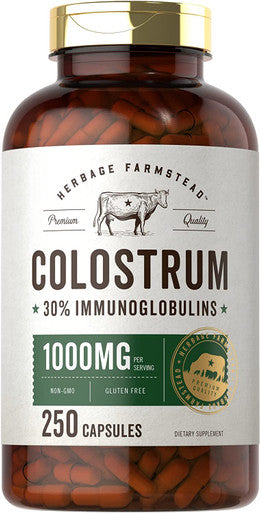 Colostrum Capsules | 1000Mg | 250 Count | 30% Igg | Non Gmo, Gluten Free Supplement | By Herbage Farmstead
