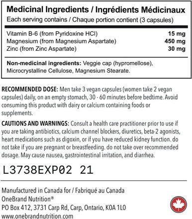 One Brand Nutrition ZM+B6 (ZM+A) Bonus Bottle (120 Vegan Caps) | 100% Vegan
