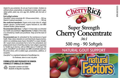 CherryRich by Natural Factors Super Strength Cherry Concentrate Antioxidant Support for Healthy Joints and Uric Acid Metabolism 90 softgels 90 servings