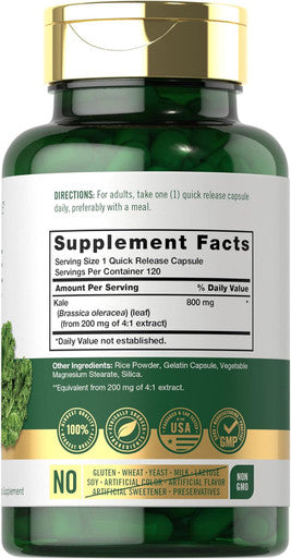 Carlyle Kale Extract 800mg | 120 Capsules | Non-GMO and Gluten