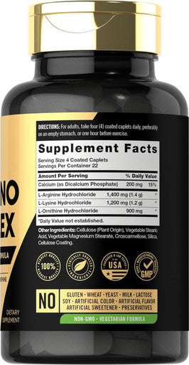 Carlyle Tri-Amino L-Arginine L-Ornithine L-Lysine Supplement | 90 Caplets | Vegetarian Non-GMO Gluten