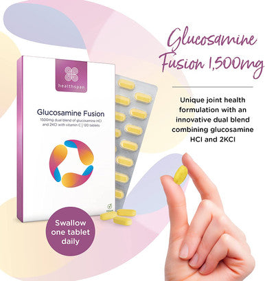 Healthspan Glucosamine 1,500mg (4 Months' Supply) | Dual glucosamine Combination to Support Your Joints | 900mg Optiflex Glucosamine HCI & 600mg Glucosamine Sulphate 2KCI | Added Vitamin C | Vegan
