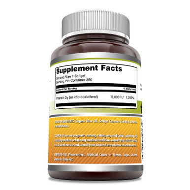 Amazing Formulas Vitamin D3 With Olive Oil 5000 Iu 360 Softgels Supplement | Non-Gmo | Gluten Free | Made In Usa