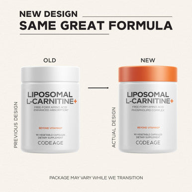 Codeage Liposomal L Carnitine+ Supplement 500 mg LCarnitine L-Tartrate per Serving - -Form Amino Acid Carnitine Liposomal Delivery Vegan Non GMO Gluten 90 Capsules