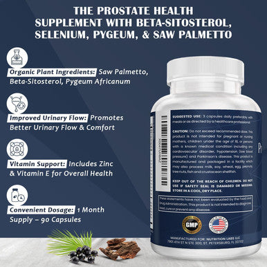 Prostate Health Advanced Herbal Supplement For Men With Beta Sitosterol, Selenium, Pygeum And Saw Palmetto For Prostate Support And Frequent Urination - 90 Ct