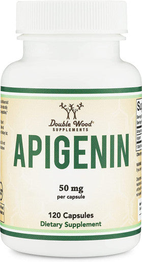 Apigenin Supplement 50mg per Capsule 120 Count Powerful Bioflavonoid Found in Chamomile Tea for Relaxation Nighttime and Mood Manufactured and Tested in The USA by Double Wood Supplements