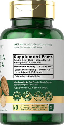 Carlyle Pueraria Mirifica Capsules | 1000mg | 120 Count | Root Extract | Non-GMO & Gluten Supplement