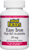 Natural Factors Easy Iron Chewable Gentle Supplement for Energy and Metabolism Support Vegan Tropical Fruit Flavor 60 tablets 60 servings