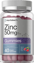 Zinc Gummies | 40 Count | Vegan, Non-GMO, Gluten Free | Mixed Berry Flavor | by Horbaach
