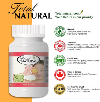 Rutin 50mg 90 tablets [1 bottle] by Total Natural, Anti-inflammatory, Help Absorb And Utilize Vitamin C, Improved Vascular Health, Vision Care
