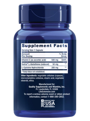 Life Extension Glutathione Cysteine & C Of Vitamin C Powerful Antioxidant Supplement 100 Capsules 500 Mg