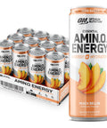 Optimum Nutrition Amino Energy Drink + Electrolytes For Hydration - Sugar Free Amino Acids Bcaa Keto Friendly Sparkling Drink - Peach Bellini Pack Of 12 (Packaging May Vary)