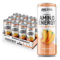 Optimum Nutrition Amino Energy Drink + Electrolytes For Hydration - Sugar Free Amino Acids Bcaa Keto Friendly Sparkling Drink - Peach Bellini Pack Of 12 (Packaging May Vary)