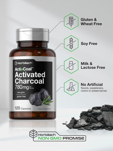 Horbaach Charcoal Pills 120 Capsules 780Mg