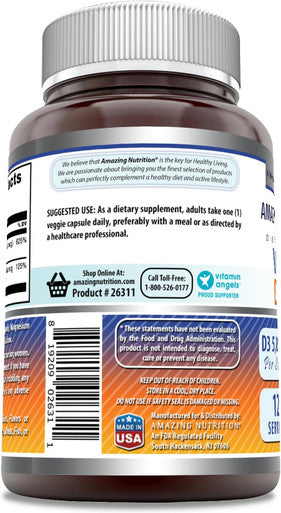 Amazing Nutrition Formulas Vitamin D3 5000 IU with Vitamin K2 100 Mcg | 120 Veggie Capsules Supplement | Non-GMO | Gluten | Made in USA
