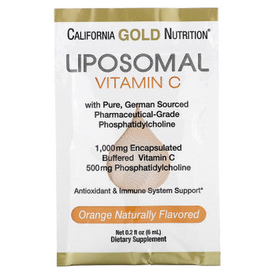 Liposomal Vitamin C By California Gold Nutrition - Liquid Supplement For Antioxidant & Immune Support - Vegan Friendly - Gluten Free, Non-Gmo - 1,000 Mg - 30 Packets - Natural Orange Flavor