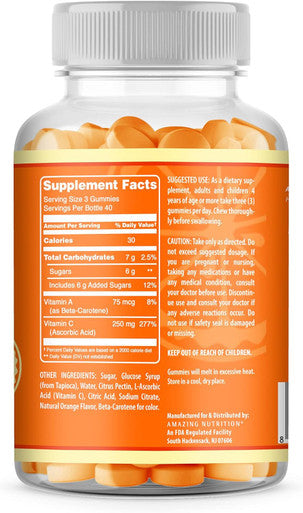 Amazing Nutrition Vitamin C Supplement | 120 Gummies | Orange Flavor | Non-GMO | Gluten- | Made in USA
