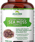 Zazzee Extra Strength Organic Sea Moss Complex, 1700 mg, 100% Organic Ingredients, 120 Vegan Capsules, with Organic Bladderwrack and Organic Burdock Root, Vegan, Non-GMO and All-Natural