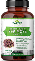 Zazzee Extra Strength Organic Sea Moss Complex, 1700 mg, 100% Organic Ingredients, 120 Vegan Capsules, with Organic Bladderwrack and Organic Burdock Root, Vegan, Non-GMO and All-Natural