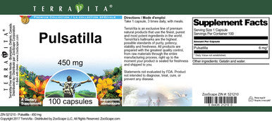 Terravita Pulsatilla - 450 Mg (100 Capsules, Zin: 521210)
