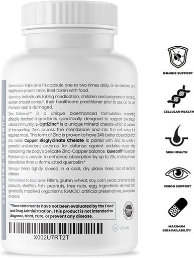 Zinc Defense Ionophore V Caps LOptiZinc Plus Copper Bisglycinate and Quercefit a Quercetin Phytosome Powerful Immune Support Zero Fillers 90 Count Pack of 1