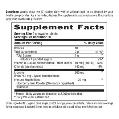 Country Life Chewable L-Lysine 600Mg - 60 Tabs - Supports Immune Health - Supports Natural Collagen Production - Vitamin D - Elderberry - Great Taste