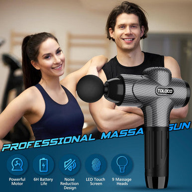 Toloco Massage Gun, Deep Tissue Back Massager With 10 Replacement Heads, Percussion Massage Guns For Athletes For Pain Relief, Super Quiet Electric Massager For Treatment, Relax, Carbon