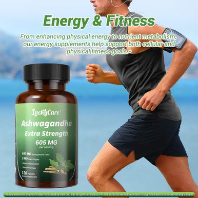 Luckycare Ashwagandha Capsules 600mg Extra Strength Root Extract with Black Pepper Vegan Non GMO Supplement Made in USA 120 Capsules