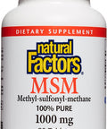 Natural Factors MSM 1000 mg Supports Healthy Joints Hair Skin and Nails 90 capsules 90 servings