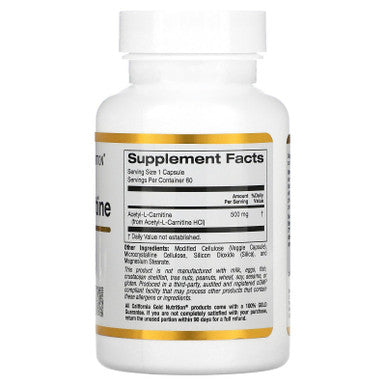 California Gold Nutrition Acetyl-L-Carnitine, 500 Mg, 60 Veggie Capsules