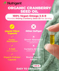Nutrigent Usda Organic 100 Pure Cranberry Seed Oil 940 Mg Plant Sourced Omega 3-6-9 Fatty Acids Liquid Organic Capsules Urinary Health & Skin Health Support 60 Capsules