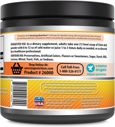 Amazing Nutrition Formulas Citric Acid Powder Supplement | 100 Grams Per Serving | 454 Servings | Unflavored | Non-GMO | Gluten- | Made in USA
