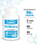 Supersmart Fisetin 500 mg Per Day Rhus Succedanea Extract Powerful 100 Natural Senolytic Supplement NonGMO Gluten Free 60 Vegetarian Capsules