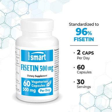 Supersmart Fisetin 500 mg Per Day Rhus Succedanea Extract Powerful 100 Natural Senolytic Supplement NonGMO Gluten Free 60 Vegetarian Capsules