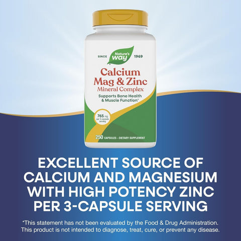 NatureS Way Calcium Magnesium and Zinc 765 Mg Per Serving 250 Capsules