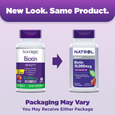 Natrol Biotin 10000mcg 4X Faster Dissolve Supplement for Healthy Hair, Skin and Nails for Those Low in Biotin Plus Energy Metabolism Support 60 Tablets