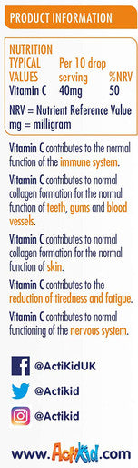 2 Pack ActiKid Vitamin C Drops 100mg per 1ml - 15ml for Infants and Children | Vegan | Sugar Free | Preservative Free | No Allergens | Baby | Vitamin C Supplement | Immune System Booster