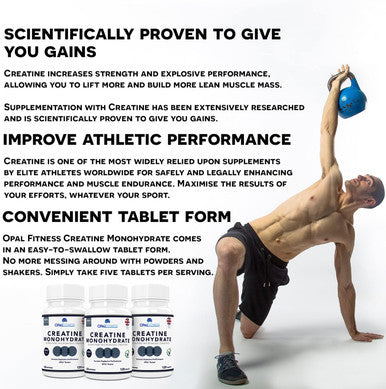 OPALFITNESS Creatine Monohydrate Tablets by Opal Fitness ÃƒÂ¢Ã¢â€šÂ¬Ã¢â‚¬Å“ Easy to Swallow Vegan Tablets - Scientifically Proven to Increase Muscle Strength High Intensity Explosive Energy, and Build Lean Muscle Mass