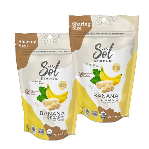 SOL SIMPLE Regenerative Organic Certified, Dried Banana | 6oz Snack Pack | One Ingredient | Vegan | Non-GMO | No Added Sugar | Dried Fruit No Sugar