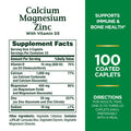 Nature's Bounty Calcium Magnesium & Zinc Caplets Immune & Supporting Bone Health 100 Count