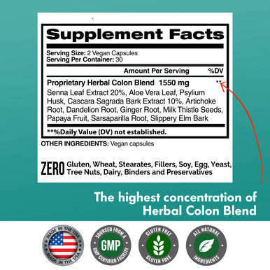 Colon Cleanse, Colon Detox, Colon Cleanse Pills, Colon Cleanser, Herbal Laxative, Detox Cleanser, Detox Supplements for Bloating, Constipation Relief, Digestive Health, Bowel Movement. 60 Vegan Caps