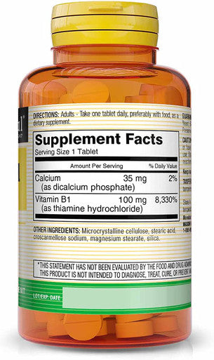 Mason Natural Vitamin B1 (Thiamin) 100 mg - Healthy Conversion of Food into Energy, Supports Nerve and Immune Health, 100 Tablets (Pack of 3)