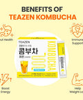 Teazen Lemon Kombucha Tea Hydration Drink Mix Sugar Live Probiotics & Prebiotics 30 Sticks 5.29oz