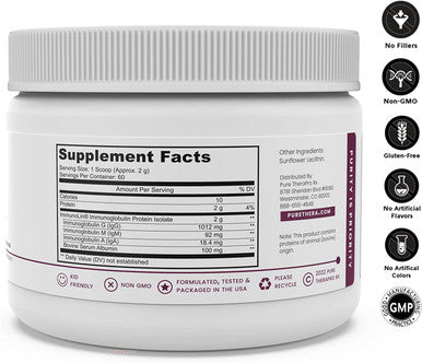 Elite IgG Immunoglobulin Supplement 1100 mg IgG IGA IgM 60 Servings Unflavored Powder Serum Derived Immunolin Dairy Free Clinically Proven Lab Tested Non GMO