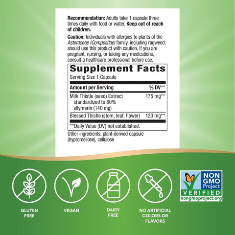 Nature'S Way Milk Thistle Supports Liver Function & Detox Pathways 175 Mg Milk Thistle Seed Extract Standardized To 80 Silymarin Per Serving Vegan 120 Capsules (Packaging May Vary)